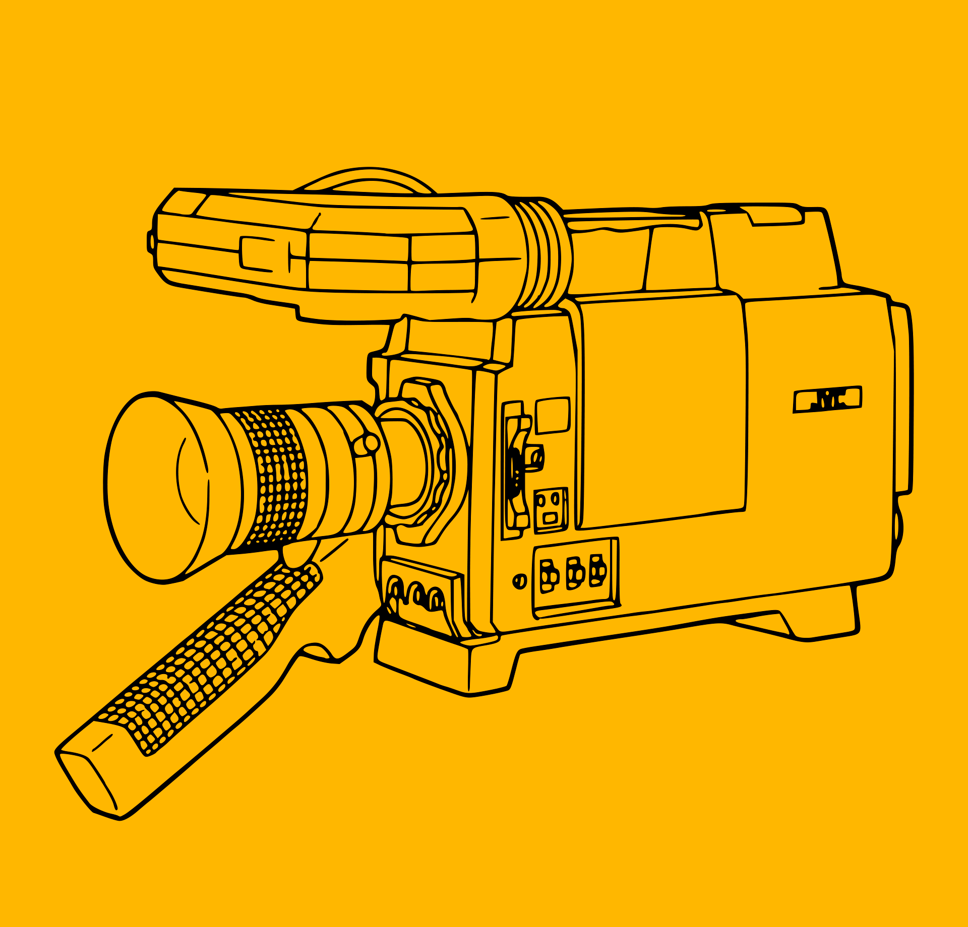 Retrocams JVC Saticon Tube Camera line drawing with yellow background