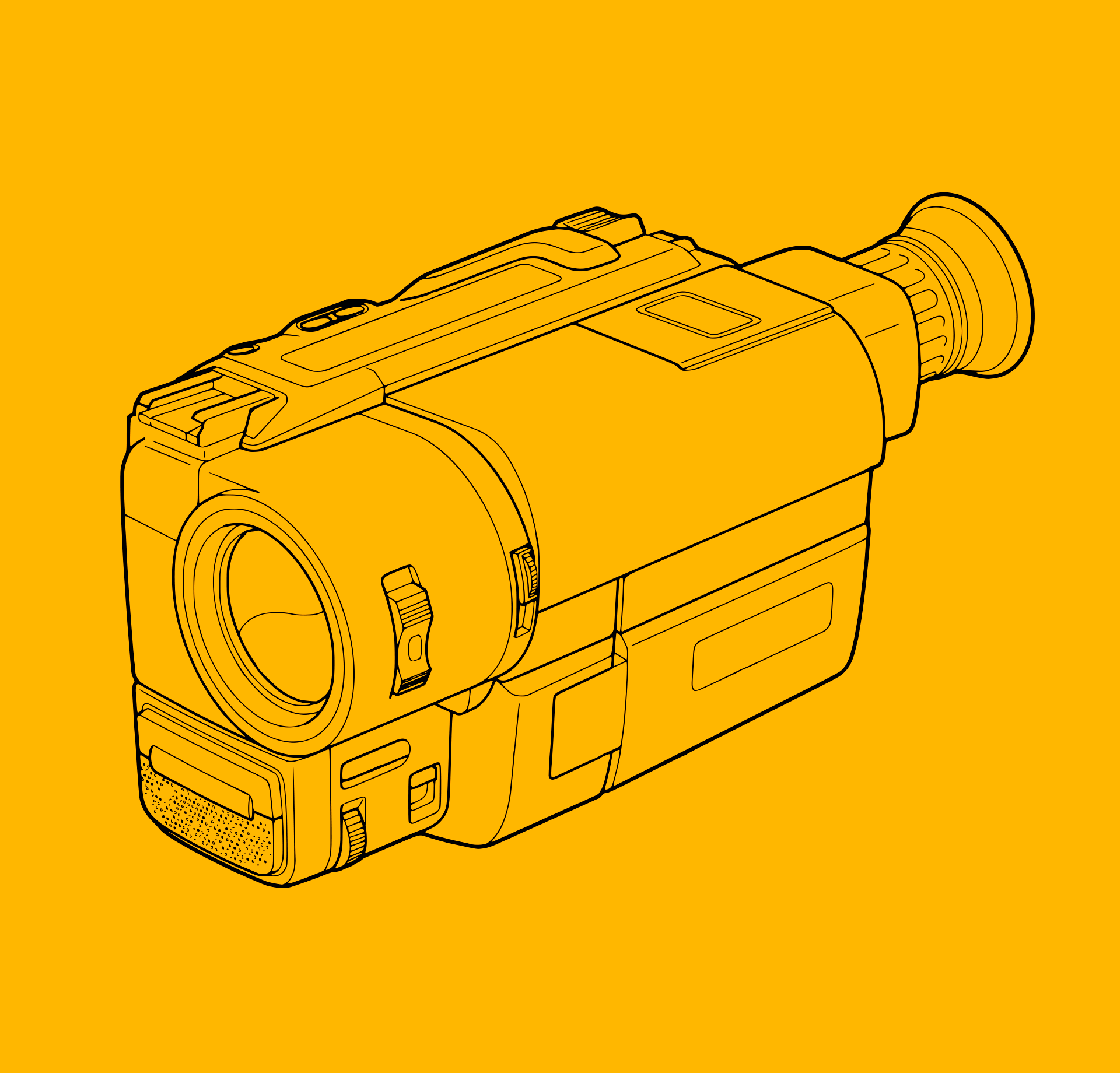 Retrocams Sony Handycam Hi8 Camcorder line drawing with yellow background